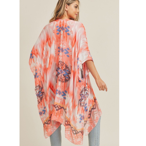 Women's Orange Patterned Kimono Top NWOT - Picture 3 of 4